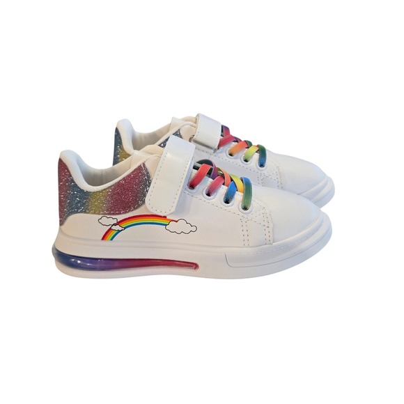 Girls Toddler Rainbow Glitter Sneakers EU 28 US 11 White Low Top Velcro Shoes - Picture 3 of 9